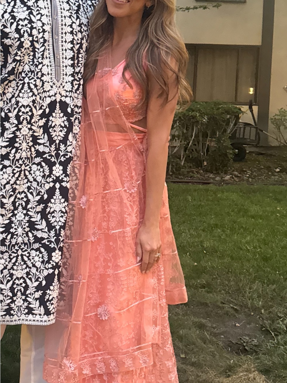 Peach Embroidered Maxi Dress with Sheer Dupatta - Picture 2 of 5